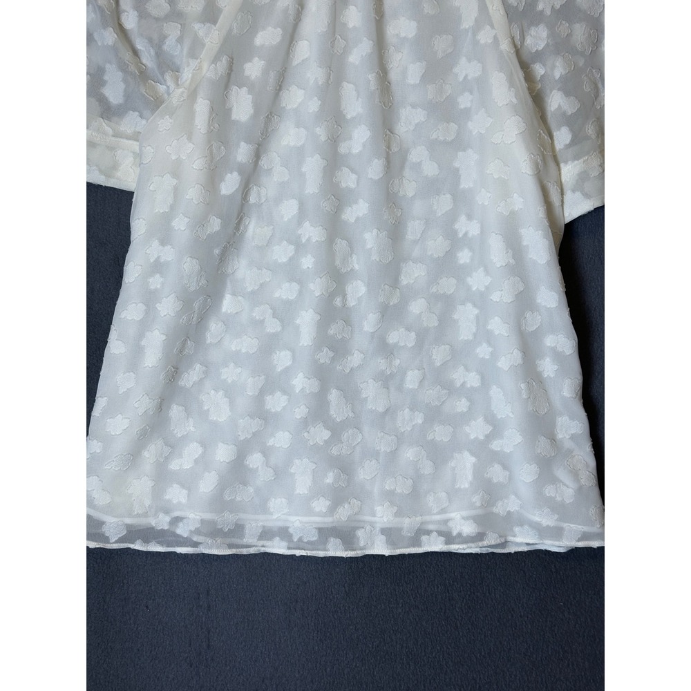 Anthropologie Feather Bone XS White Clip Dot Feminine Ruffle Neck Blouse Boho - Picture 6 of 8